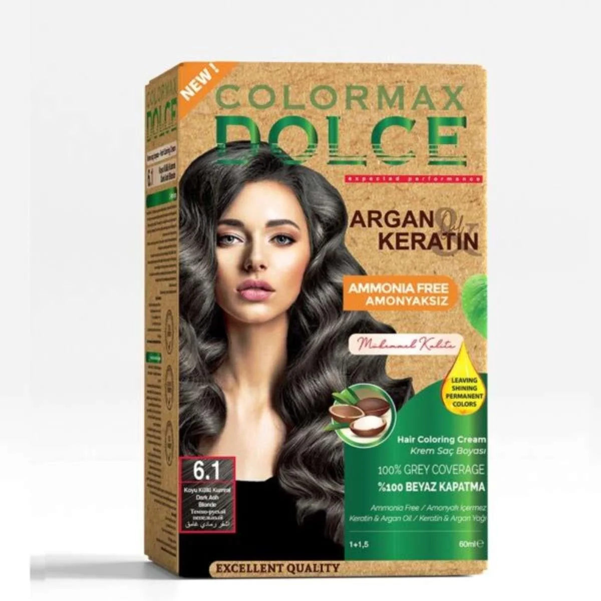 Colormax Dolce Amonyaksız, Doğal Set Boya – 6.1 Koyu Küllü Kumral