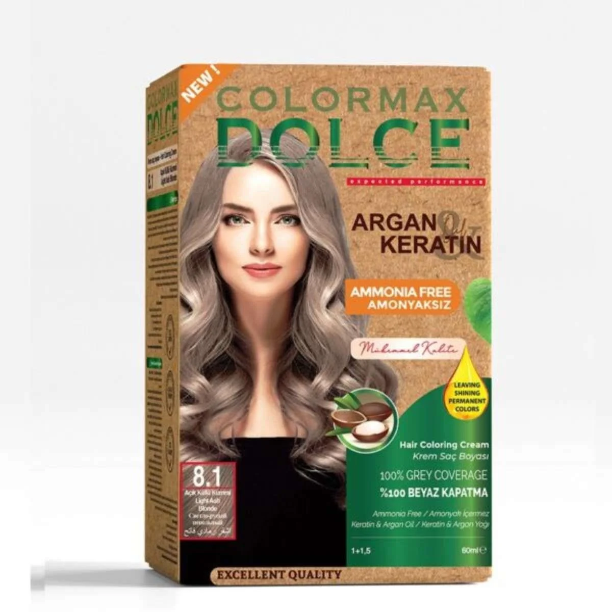 Colormax Dolce Amonyaksız, Doğal Set Boya – 8.1 Açık Küllü Kumral