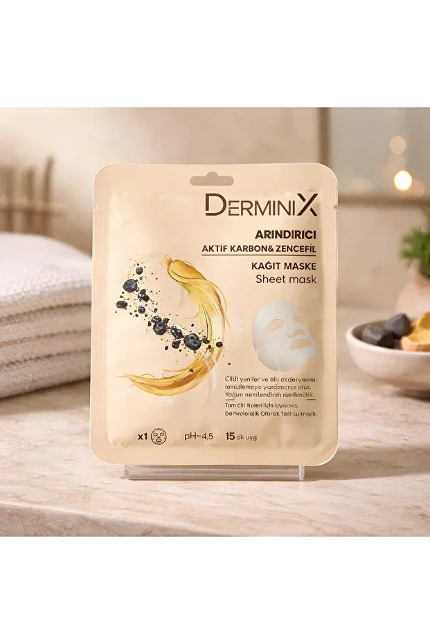 Derminix Yüz Bakım Kağıt Maske – Aktif Karbon + Zencefil