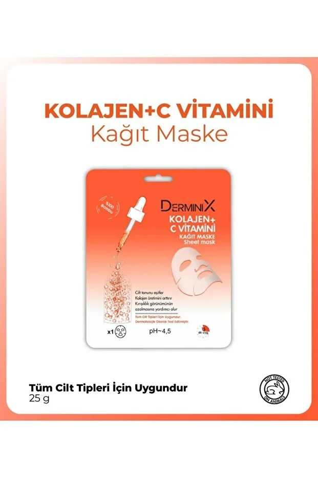 Derminix Yüz Bakım Kağıt Maske – Kolajen + C Vitamini