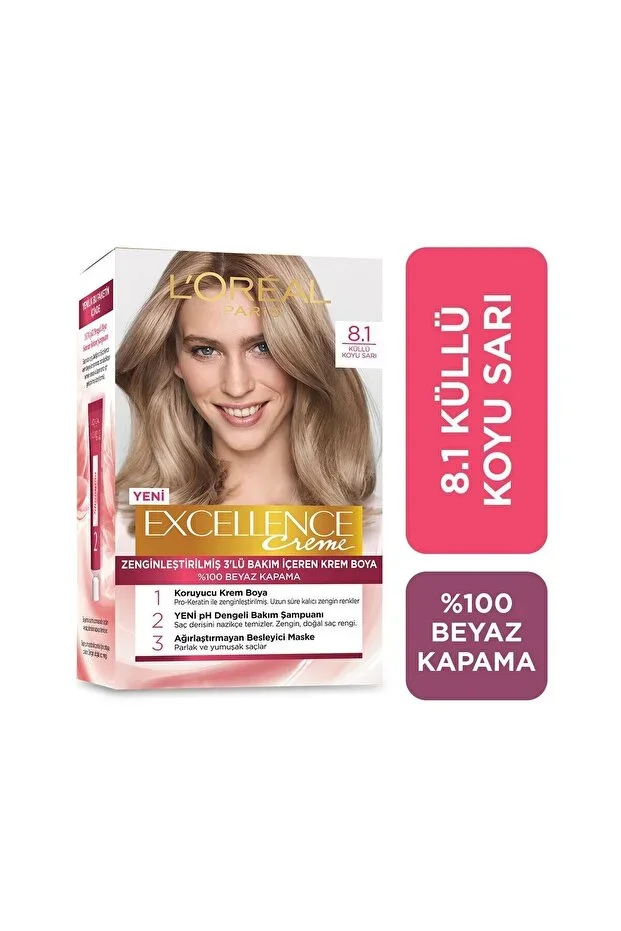 L'Oreal Paris L'Oreal Excellence Cool Creme Saç Boyası – 8.1 Küllü Koyu Sarı