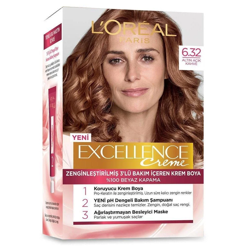 L'Oreal Paris Excellence Saç Boyası – 6.32 Altın Açık Kahve