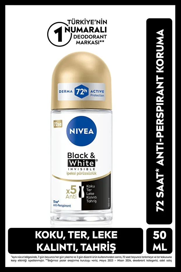 Nivea Kadın Roll-On Deodorant Ferah Koruma 50ml – Black&White İnvisible İpeksi