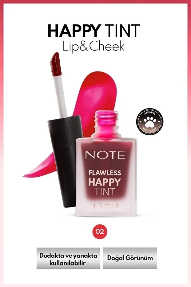 Note Happy Tint Dudak ve Yanak Likit Allık – 02 Wild Cherry - Mor