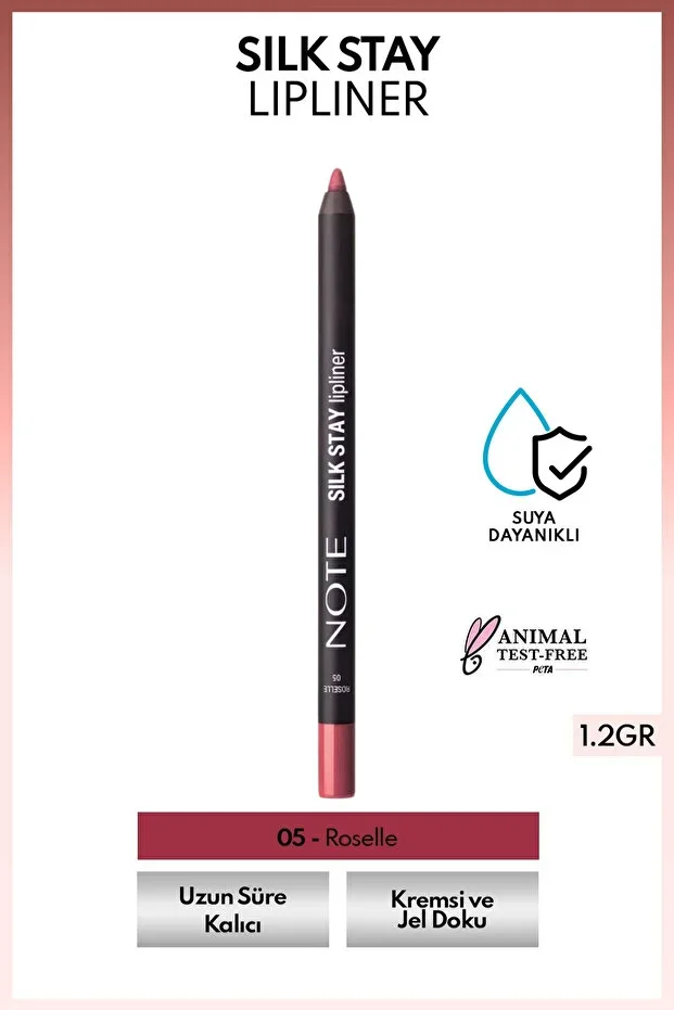 Note Silk Stay Suya Dayanıklı Dudak Kalemi – 05 Roselle - Pembe