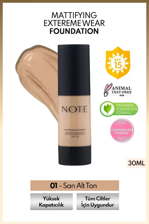 Note Spf 15 Mat Kapatıcı Fondöten – 01 Beige