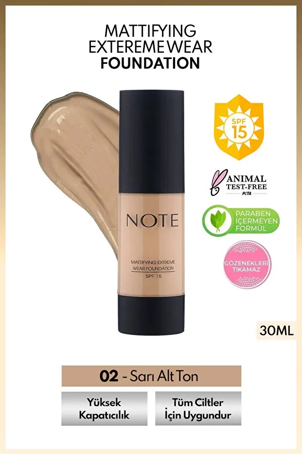 Note Spf 15 Mat Kapatıcı Fondöten – 02 Natural Beige