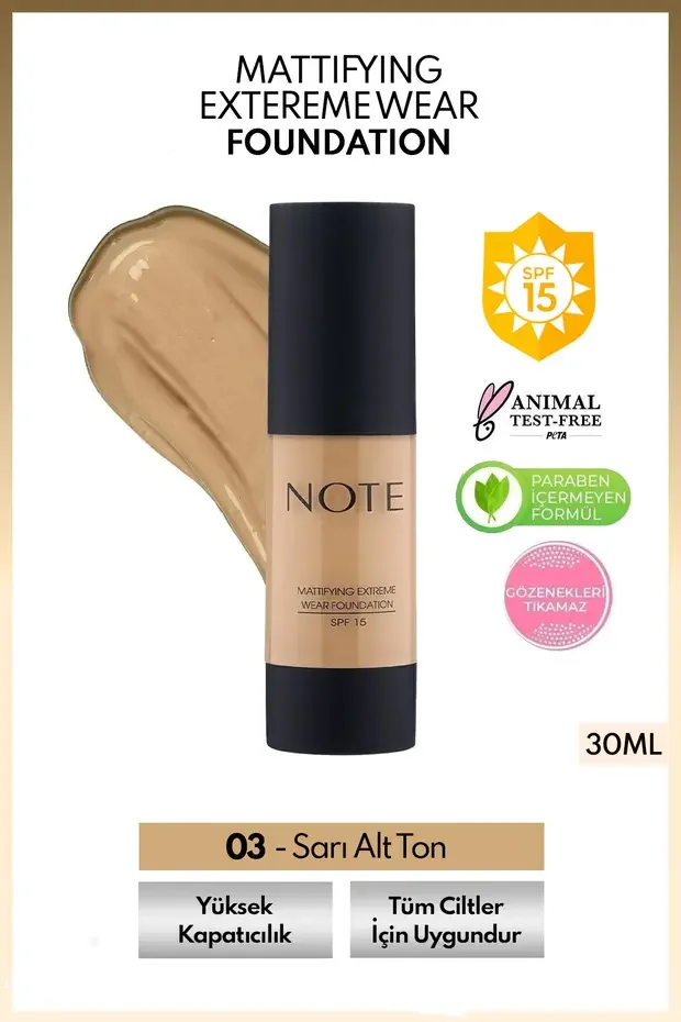 Note Spf 15 Mat Kapatıcı Fondöten – 03 Medium Beige Note Spf 15 Mat Kapatıcı Fondöten – 03 Medium Beige