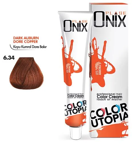 Onix Tüp Saç Boyası 60 ml Profesyonel Krem Boya – 6/34 Koyu Kumral Dore Bakir