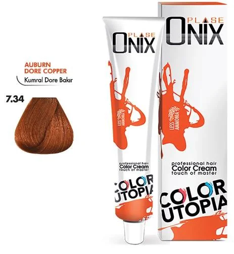 Onix Tüp Saç Boyası 60 ml Profesyonel Krem Boya – 7/34 Kumral Dore Bakir
