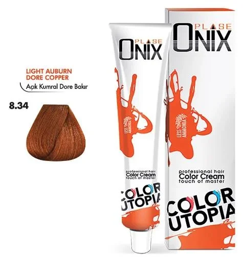 Onix Tüp Saç Boyası 60 ml Profesyonel Krem Boya – 8/34 Açık Kumral Dore Bakir