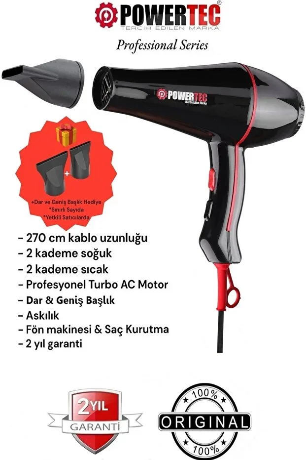 Powertec Profesyonel Fön Makinesi – Tr-601 (2500 W) Turbo