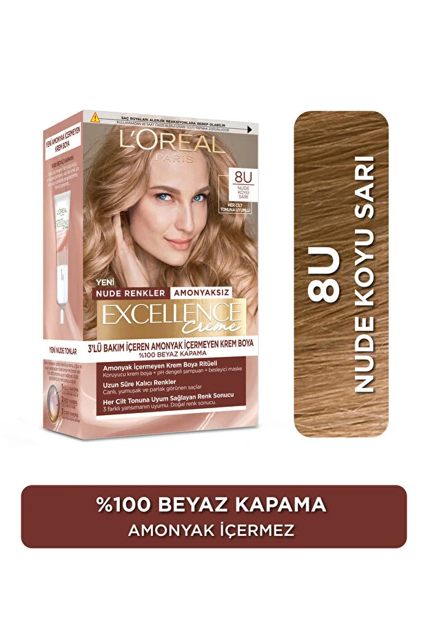 L'Oreal Paris Excellence Saç Boyası – 8u Nude Koyu Sarı L'Oreal Paris Excellence Saç Boyası – 8u Nude Koyu Sarı