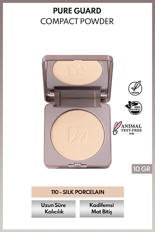Note Pureguard Compact Powder Mat Bitişli Fırınlanmış Toz Pudra – 110 Silk Porcelain