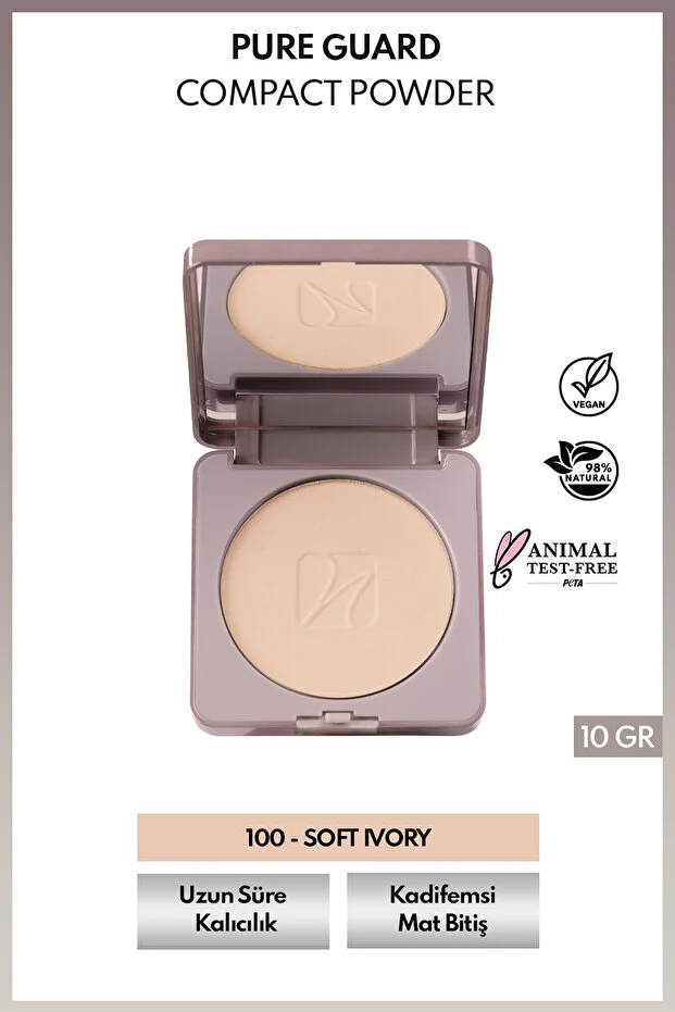 Note Pureguard Compact Powder Mat Bitişli Fırınlanmış Toz Pudra – 100 Soft Ivory