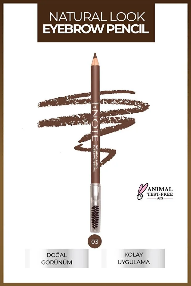 Note Natural Eyebrow Pencil Waterproof Çift Taraflı Suya Dayanıklı Kaş Kalemi – 03 Brown - Kahve