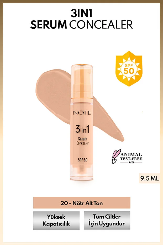 Note 3 İn 1 Serum Concealer Spf 50 Kapatıcı – 20 Medium Beige Note 3 İn 1 Serum Concealer Spf 50 Kapatıcı – 20 Medium Beige