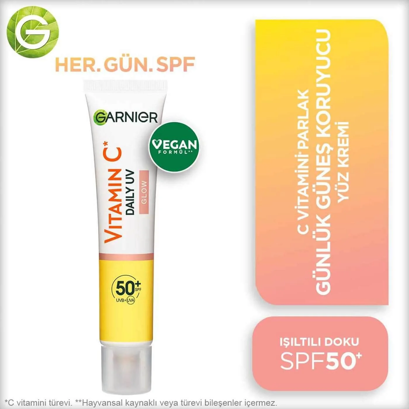 Garnier C Vitamini Parlak Günlük Güneş Koruyucu Işıltılı Doku SPF50+ 40 ml