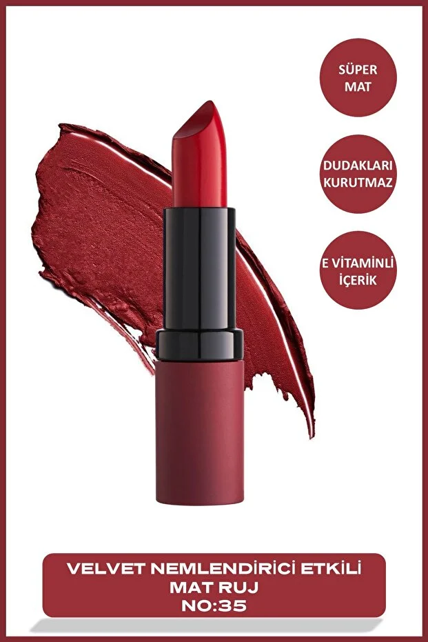 Golden Rose Velvet Matte Lipstick – No: 35 Bright Red