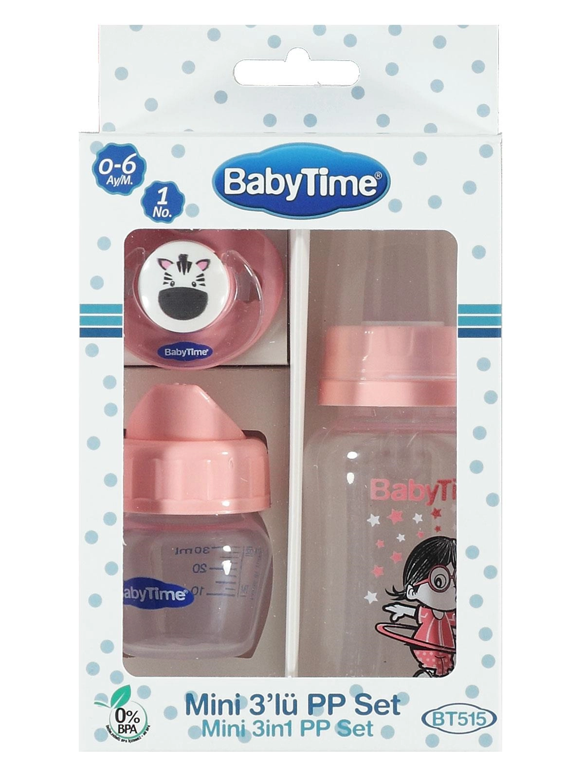 Baby Time Mini 3'lü Pp Plastik Biberon Set 0-6 Ay - Pembe